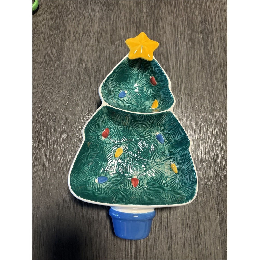 Hallmark HMK CDS Divided Dish Christmas Tree‎ Candy Nuts Relish Dish Vintage 8x4